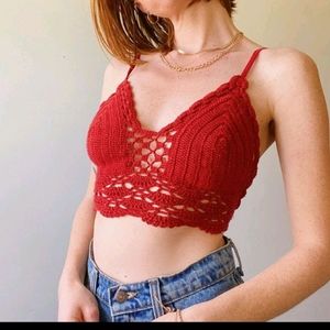 Red Knitted Crochet Bralette (PADDED)
